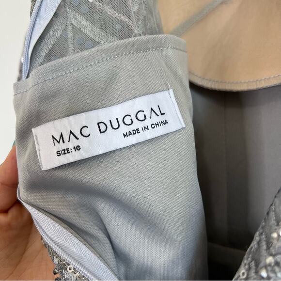 Mac Duggal 20189 Embellished Illusion Long Sleeve Wrap Over Gown - Picture 7 of 8